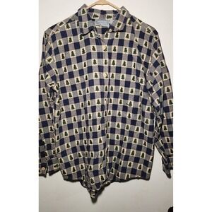 Jane Ashley Women's Long Sleeve Button Up Shirt Trees Plaid Size Medium Western